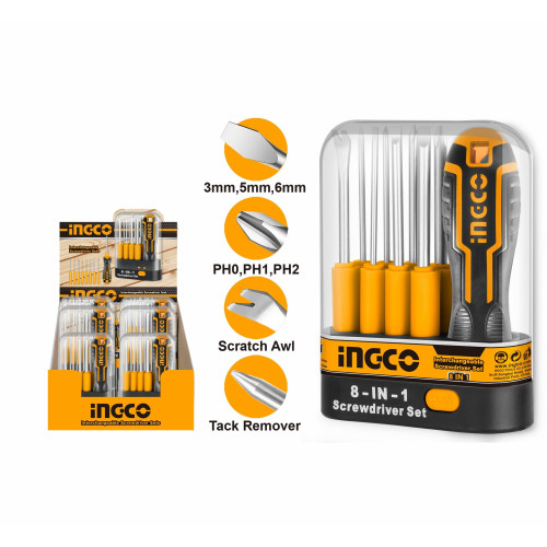Отвертка со сменными насадками 8 пред. INGCO AKISD0901