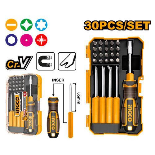 Отвертка со сменными стержнями 30 в 1 SUPER INGCO AKISD3001