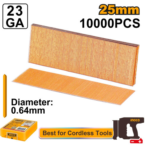 Шпильки для нейлера тип 23GA (P0.64) 25мм, 10 000 шт. SUPER INGCO ANA06825