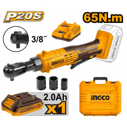 Аккумуляторная угловая трещотка 3/8, 20В, 1хАКБ 2Ач и ЗУ SUPER INGCO CDRLI2060152