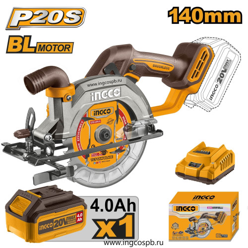 Аккумуляторная циркулярная пила BL 20B 140мм. 1хАКБ 4Ач и ЗУ SUPER INGCO CSLI14021 INDUSTRIAL