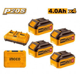 Комплект аккумуляторов P20S 4х4Ач и ЗУ 2Ах2А SUPER INGCO FBCLI20244 INDUSTRIAL