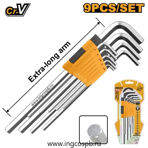 Набор шестигранников HEX 1.5-10мм Extra Long INGCO HHK11092 INDUSTRIAL