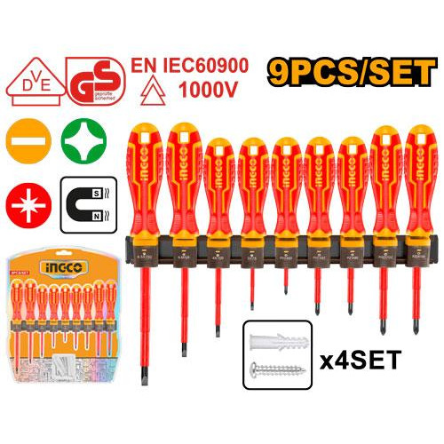 Набор диэлектрических отверток 9 шт INGCO HKISD0908 INDUSTRIAL