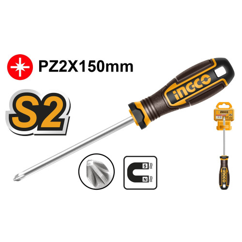 Отвертка крестовая PZ2x100мм S2 SUPER INGCO HSDPZ2150 INDUSTRIAL