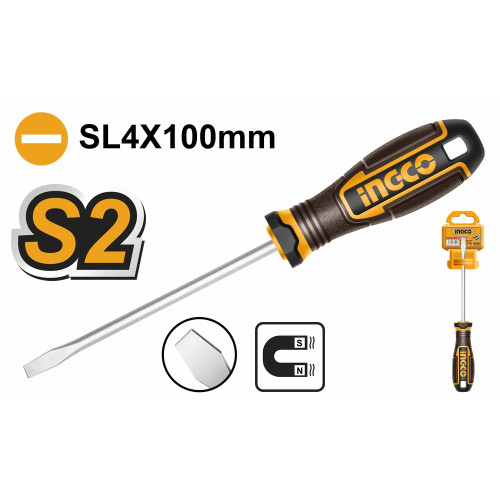 Oтвëртка плоская SL4.0x100мм S2 SUPER INGCO HSDSL4100 INDUSTRIAL