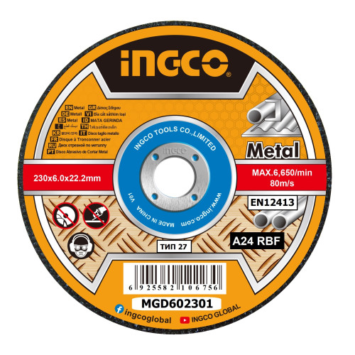 Круг зачистной по металлу 27 230х6х22 A 24 RBF INGCO MGD602301