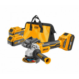 Аккумуляторная угловая шлифмашина 20В 125мм 2хАКБ 4Ач и ЗУ INGCO CAGLI2012582 INDUSTRIAL