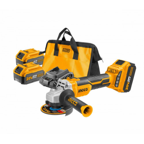 Аккумуляторная угловая шлифмашина 20В 125мм 2хАКБ 4Ач и ЗУ INGCO CAGLI2012582 INDUSTRIAL