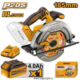 Аккумуляторная циркулярная пила BL 20В 185мм. 1хАКБ 4Ач и ЗУ SUPER INGCO CSLI18511 INDUSTRIAL