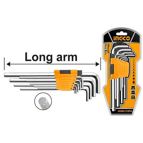 Набор шестигранников HEX Long 1,5-10мм. INGCO HHK11091 INDUSTRIAL
