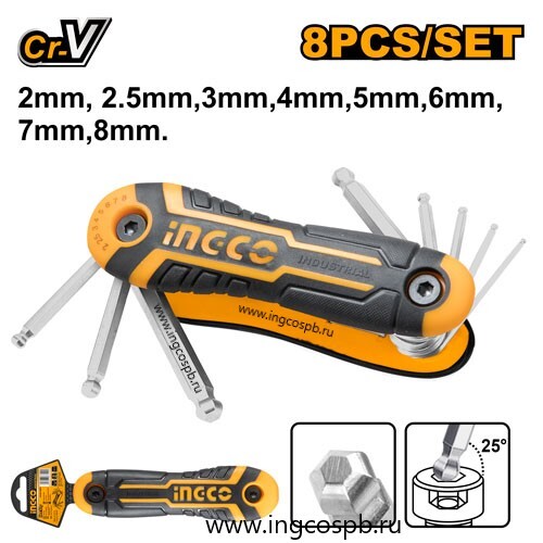 Набор шестигранников с шаром 2-8 мм INGCO HHK14082 INDUSTRIAL