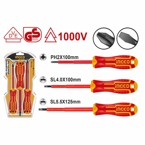 Набор изолированных отверток 3шт.  INGCO HKISD0308 INDUSTRIAL