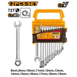 Набор комб. ключей с трещоткой 8-19мм. 12 пред. INGCO HKSPAR1122 INDUSTRIAL
