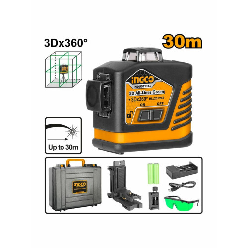 Лазерный нивелир 3D, 30м INGCO INDUSTRIAL HLL255245