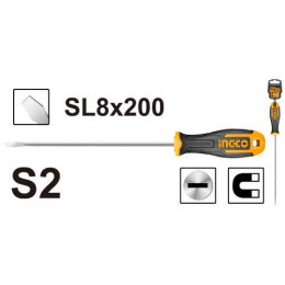 Oтвертка плоская SL8x200 мм INGCO HS688200 INDUSTRIAL