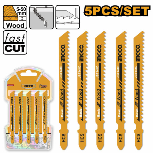 Набор пильных полотен по дереву 5шт. 74мм-HCS-6TPI INGCO JBT144D