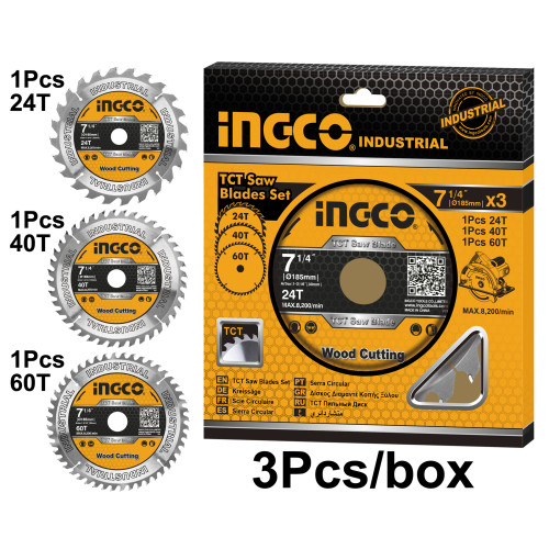 Набор пильных дисков по дереву 185х30 мм. 3 шт. INGCO TSB51852153 INDUSTRIAL