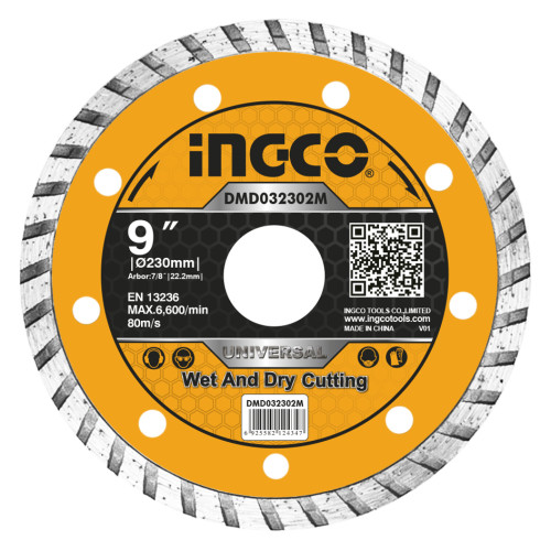 Диск алмазный сегментированный 230х7.5х3х22 мм INGCO DMD032302M