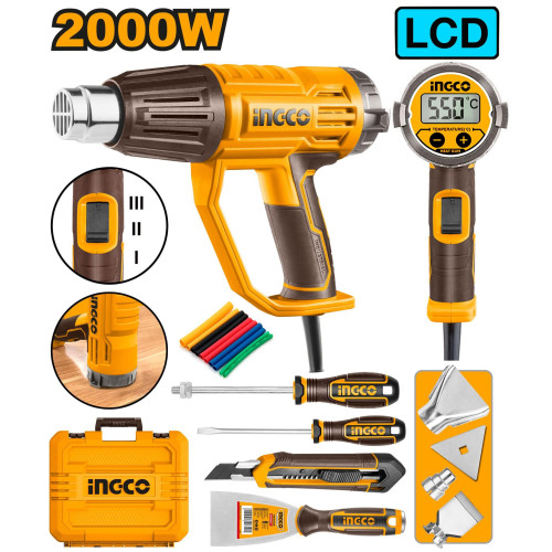 Фен строительный 2000Вт ЖК-дисплей SUPER INGCO HG2000581 INDUSTRIAL