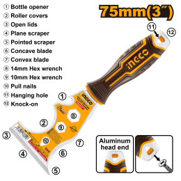 Шпатель-скребок многофункциональный 75 мм SUPER INGCO HPUT18060M INDUSTRIAL