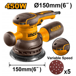Эксцентриковая шлифовальная машина 450Вт 150мм INGCO RS4516 INDUSTRIAL