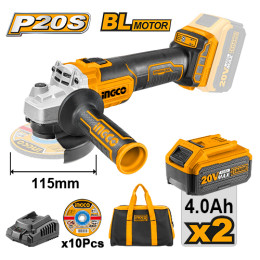Комплект аккумуляторная угловая шлифмашина 115мм INGCO CAGLI2011582 SUPER SELECT INDUSTRIAL