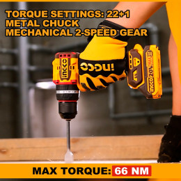 Аккумуляторный ударный шуруповерт 20B BL 66Hm 2хАКБ и ЗУ кейс INGCO CIDLI20668 INDUSTRIAL