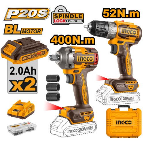 Набор BL 20В Гайковерт 400Nm и Шуруповерт 52Nm SUPER INGCO CKLI20271 INDUSTRIAL