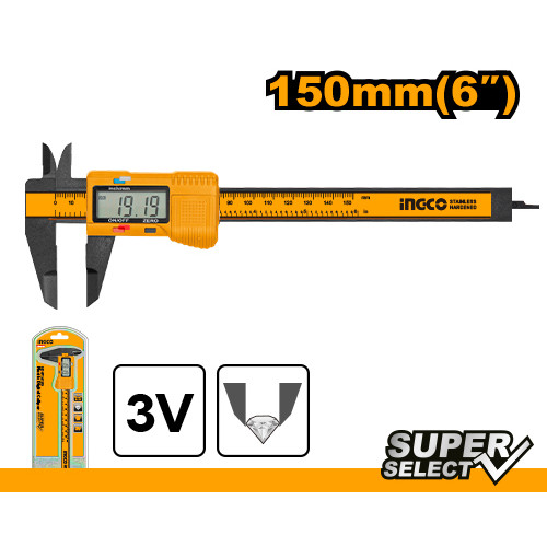 Штангенциркуль цифровой пластиковый 150 мм INGCO HDCP16150 SUPER SELECT