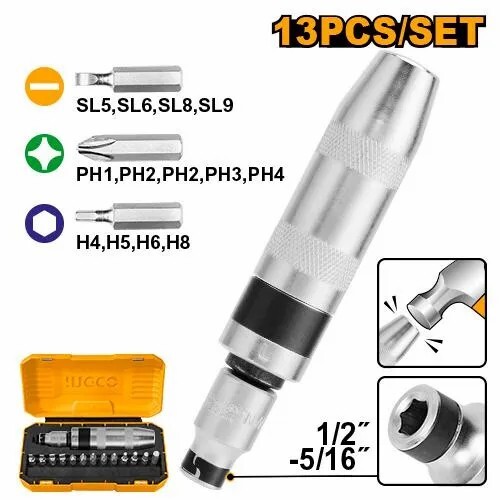 Ударная отвертка с битами 13 шт INGCO HIDS1301 INDUSTRIAL