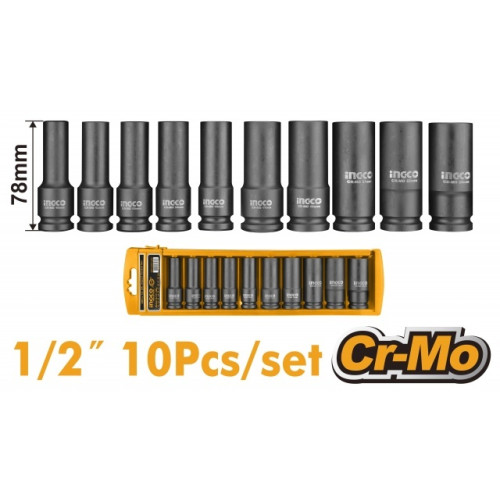 Набор торцевых ударных удлинённых головок 1/2 10-24 мм 10 шт. HKISSD12102L INGCO INDUSTRIAL