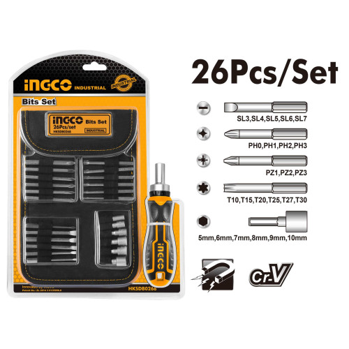 Отвертка с набором насадок и головок 26 шт INGCO HKSDB0268 INDUSTRIAL