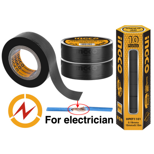 Изолента черная ПВХ 18мм х 9,15м INGCO HPET1101 INDUSTRIAL