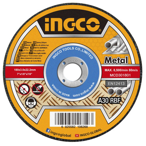Круг отрезной 27 180х3.0х22 A 30 RBF Metal INGCO MCD301801