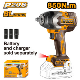 Аккумуляторный ударный гайковерт 20В Li-ion, б/щ 850 Нм INGCO CIWLI20851 INDUSTRIAL