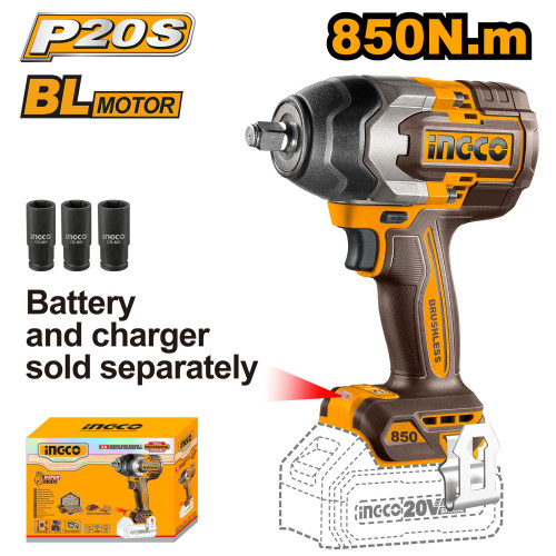 Аккумуляторный ударный гайковерт 20В Li-ion, б/щ 850 Нм INGCO CIWLI20851 INDUSTRIAL
