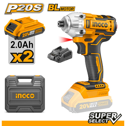 Аккумуляторный бесщеточный импульсный шуруповерт 20В INGCO CIRLI2017 SUPER SELECT