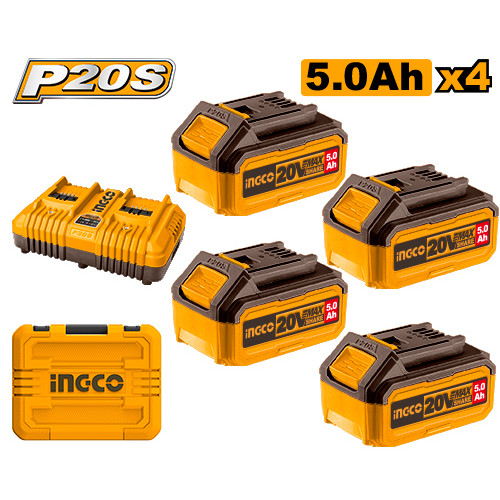Комплект аккумуляторов P20S 4х5Ач и ЗУ 2Ах2А INGCO FBCLI20245 INDUSTRIAL