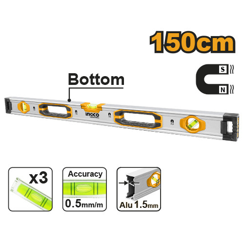 Алюминиевый магнитный строительный уровень 1500 мм INGCO HSL38150M INDUSTRIAL