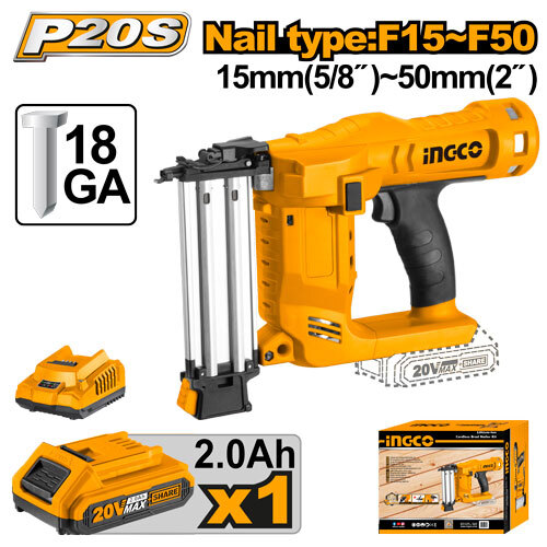 Аккумуляторный гвоздезабиватель нейлер 20Вт 15-50мм INGCO CBNLI2016 INDUSTRIAL