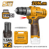 Аккумуляторная дрель-шуруповерт 12В 20Нм 15+1 USB type-C SUPER INGCO CDLI12202