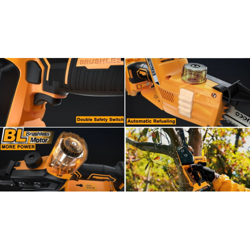 Цепная аккумуляторная мини пила 20В, BL 150мм без АКБ и ЗУ INGCO CGSLI2068 INDUSTRIAL