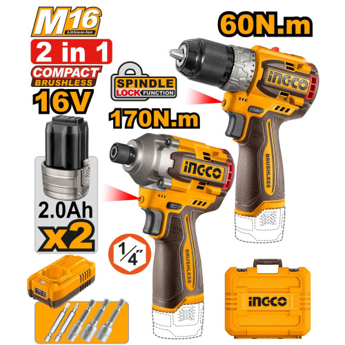 Набор 16В BL винтоверт 170Нм и шуруповерт 60Нм INGCO COSLI240968 INDUSTRIAL