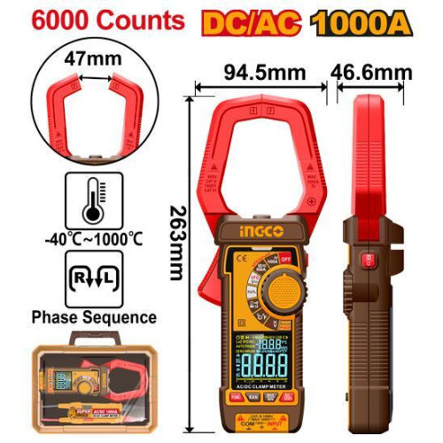 Мультиметр-клещи цифровые INGCO DCM610002 INDUSTRIAL
