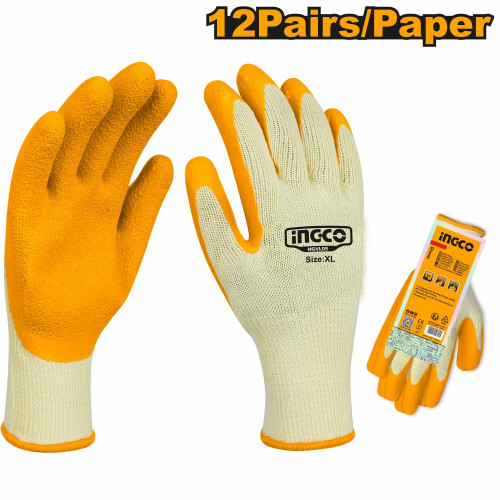 Перчатки трикотажные с рельефным латексным покрытием INGCO HGVL05