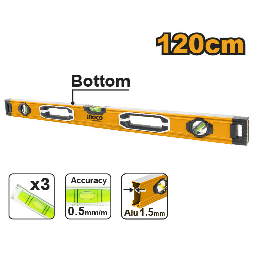 Алюминиевый фрезерованный уровень 1200 мм INGCO HSL08120 INDUSTRIAL