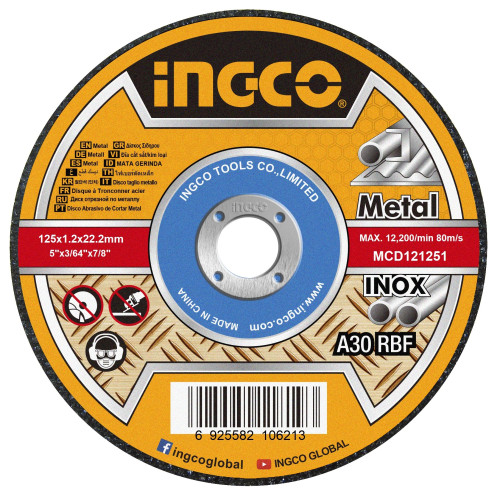 Круг отрезной 125х1.2х22 A 30 RBF Metal/Inox 10 шт. в метал. боксе INGCO MCD121255