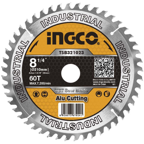 Диск пильный по алюминию TCT 210х30 мм 60Т INGCO TSB321023 INDUSTRIAL
