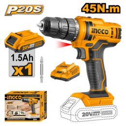 Аккумуляторная дрель-шуруповерт 20В 45Нм 15+1 INGCO CDLI20051